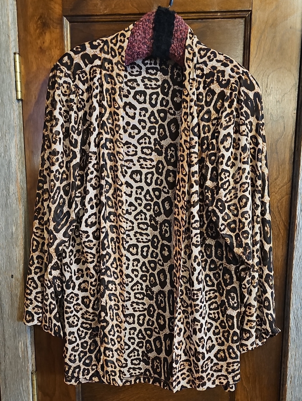 Leopard Print Open-Front Women's Jacket - Brown/Black